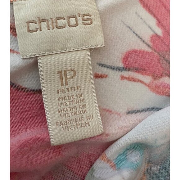 Chicos Multicolor Petite A-Line Dress Short Sleeve Stretchy V-Neck Cutout Medium - Picture 3 of 11